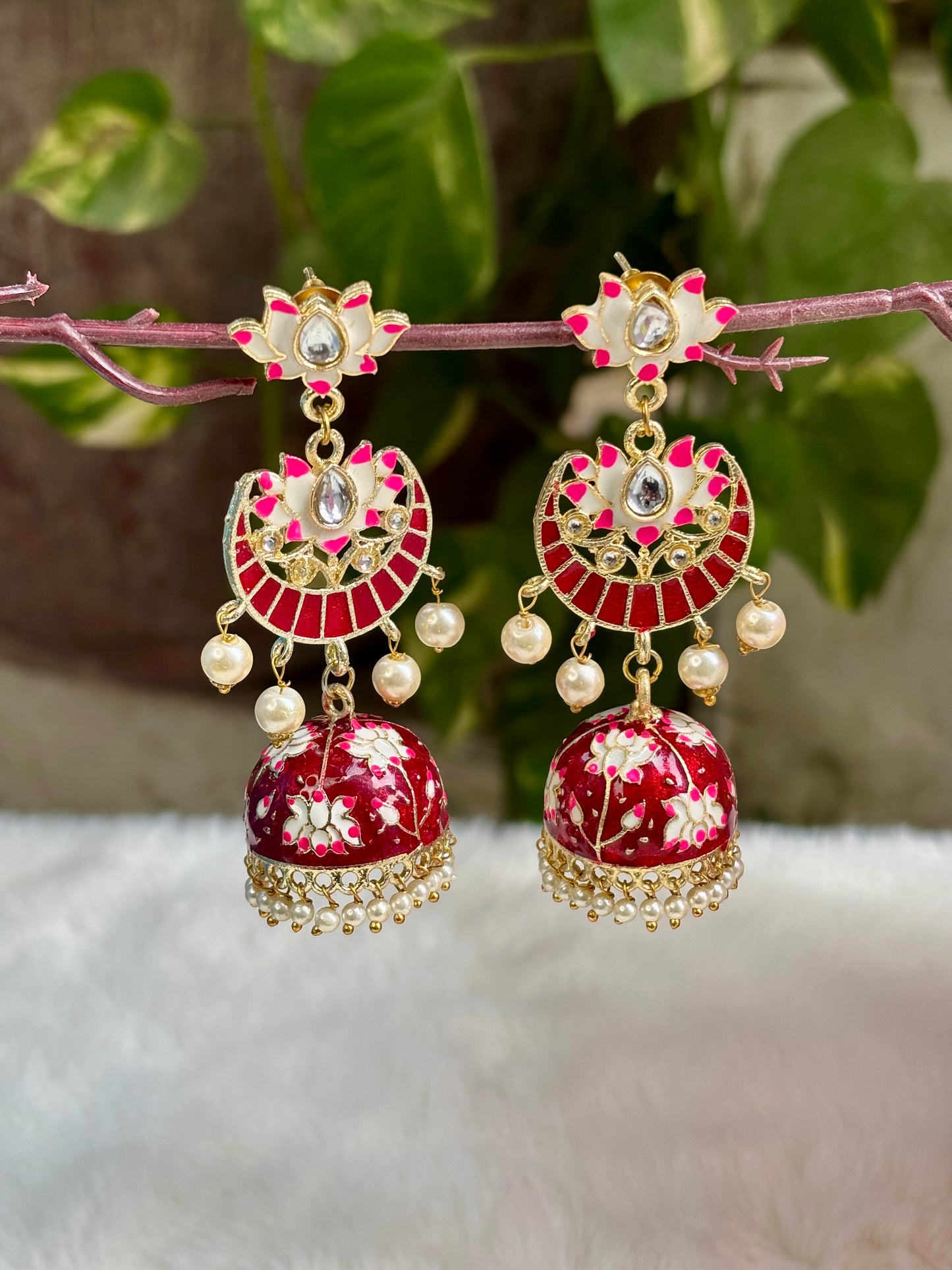 Maroon Nivi Kundan Jhumkis