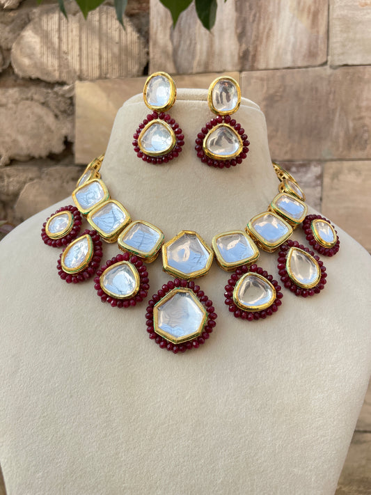 Maroon Shama Kundan Jewellery Set