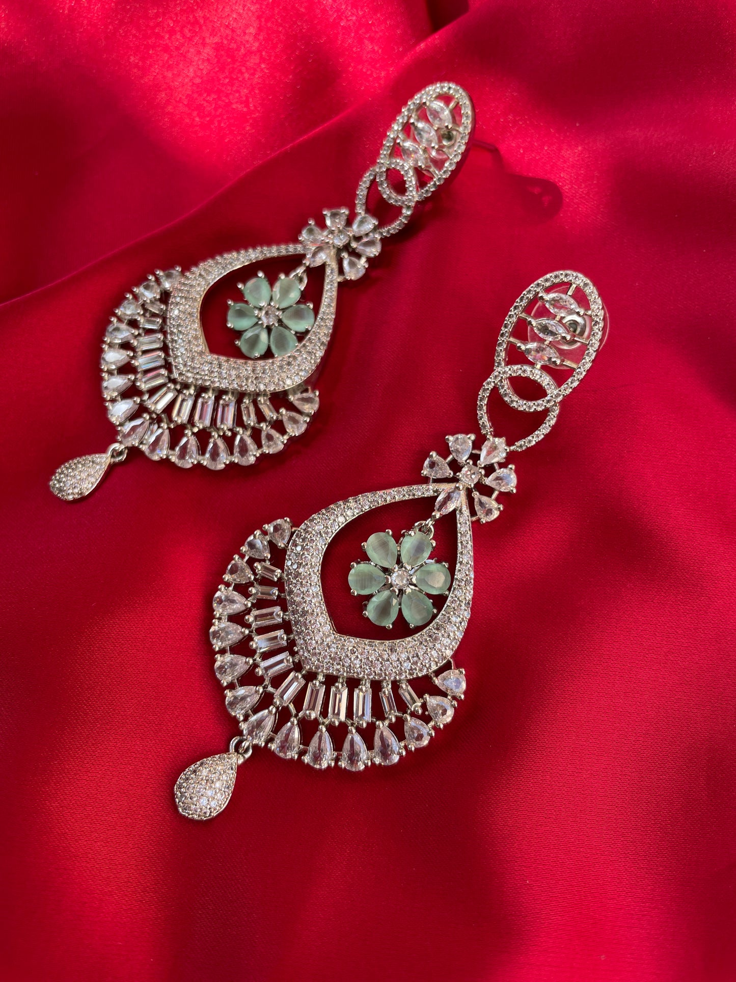 Mint Navy Zirconia Earrings