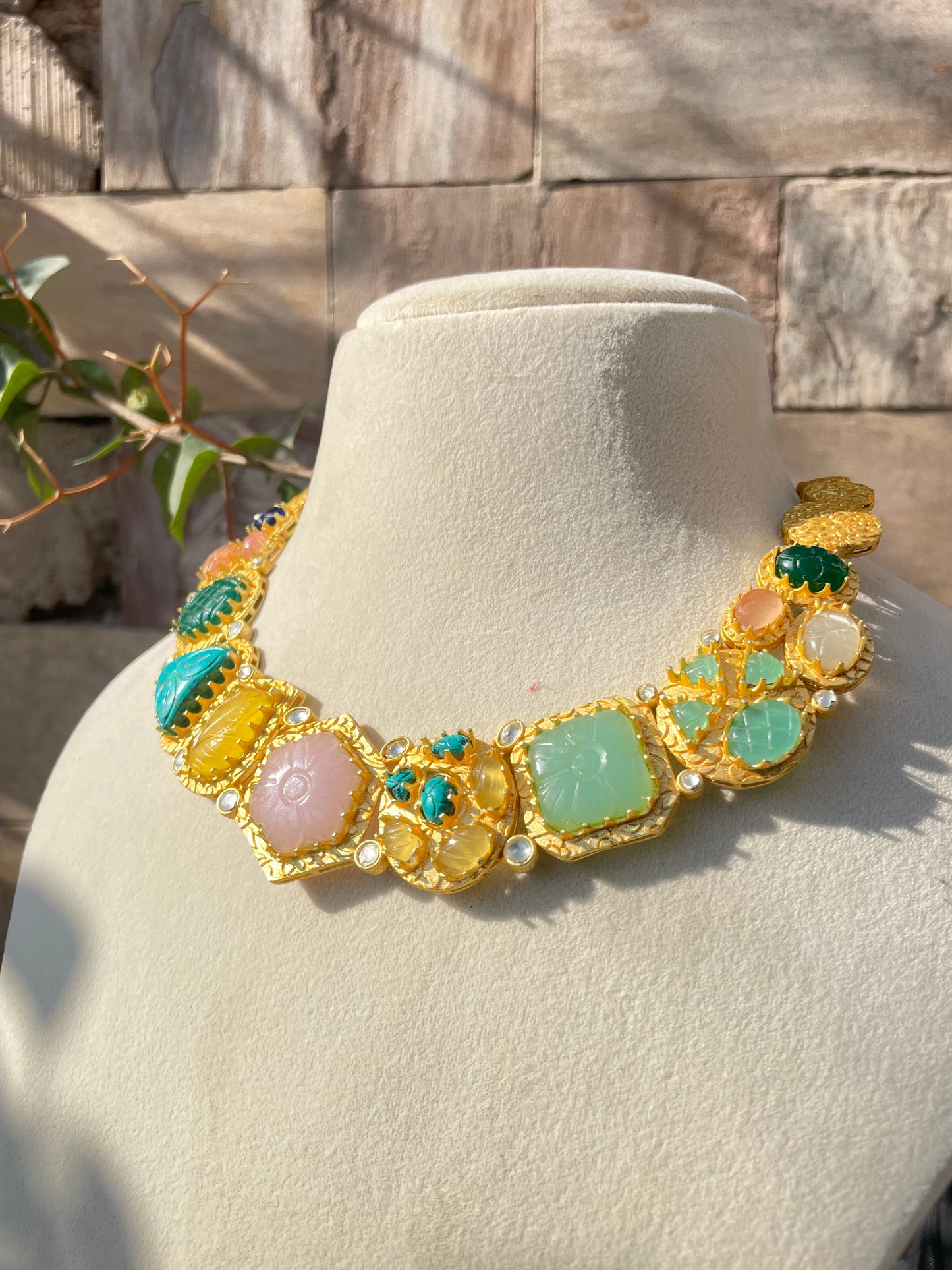 Golden Mosha Real Stones Jewellery Set