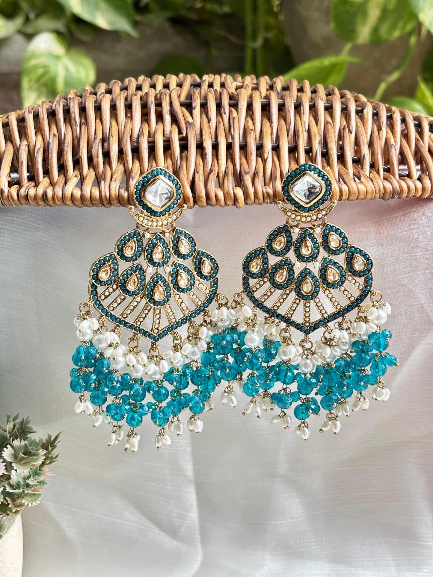 Turquoise Palaq Kundan Danglers