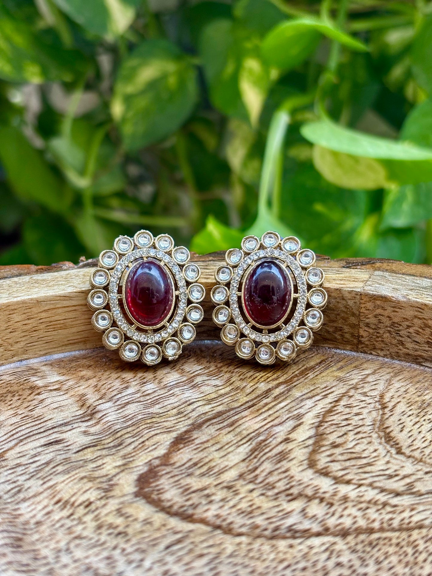 Antique Maroon Iris Studs
