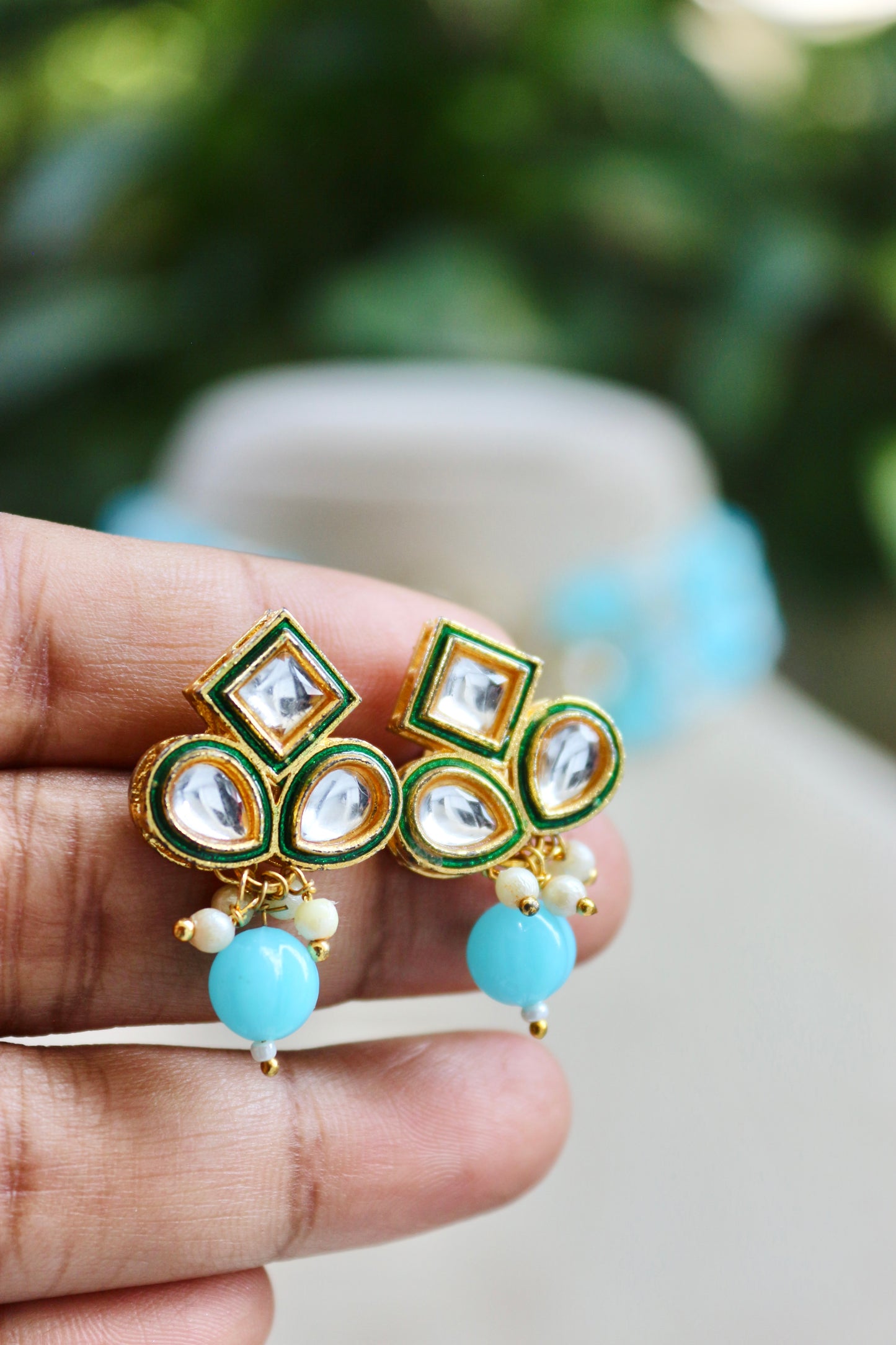 Sky Blue Gargi Kundan Jewellery Set