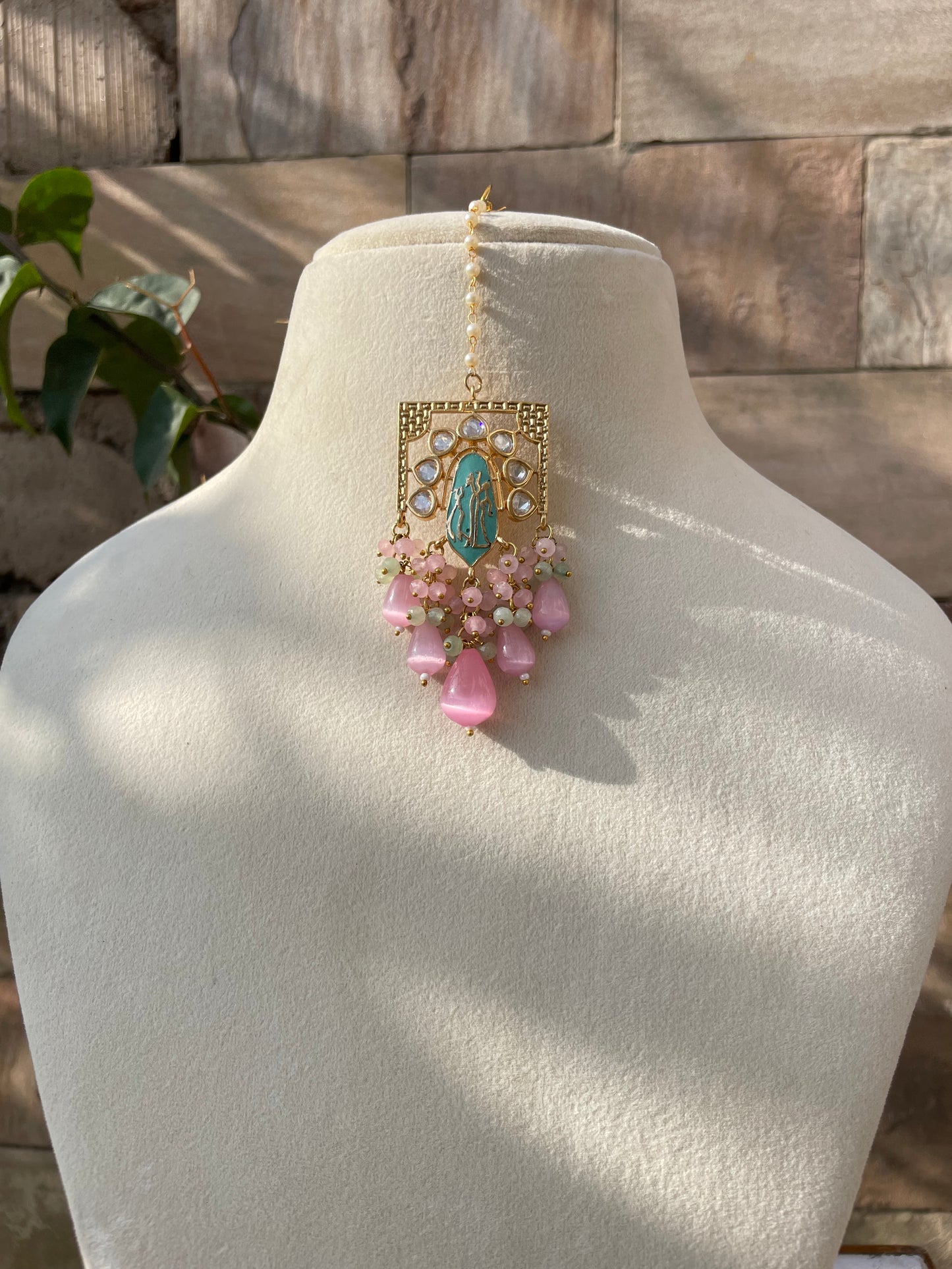 Pink Reha Polki Semi Bridal Jewellery Set