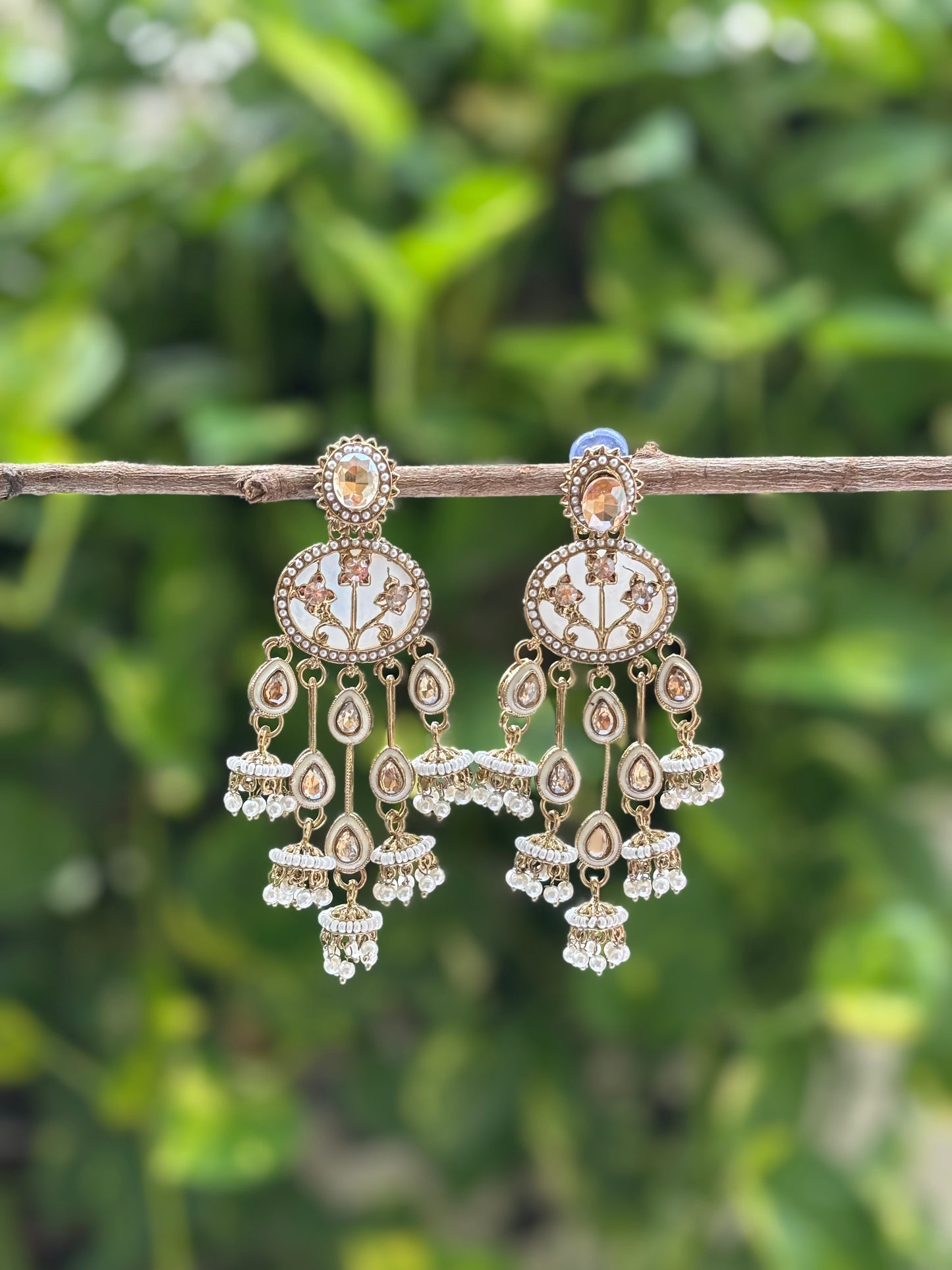 White Ama Kundan Danglers