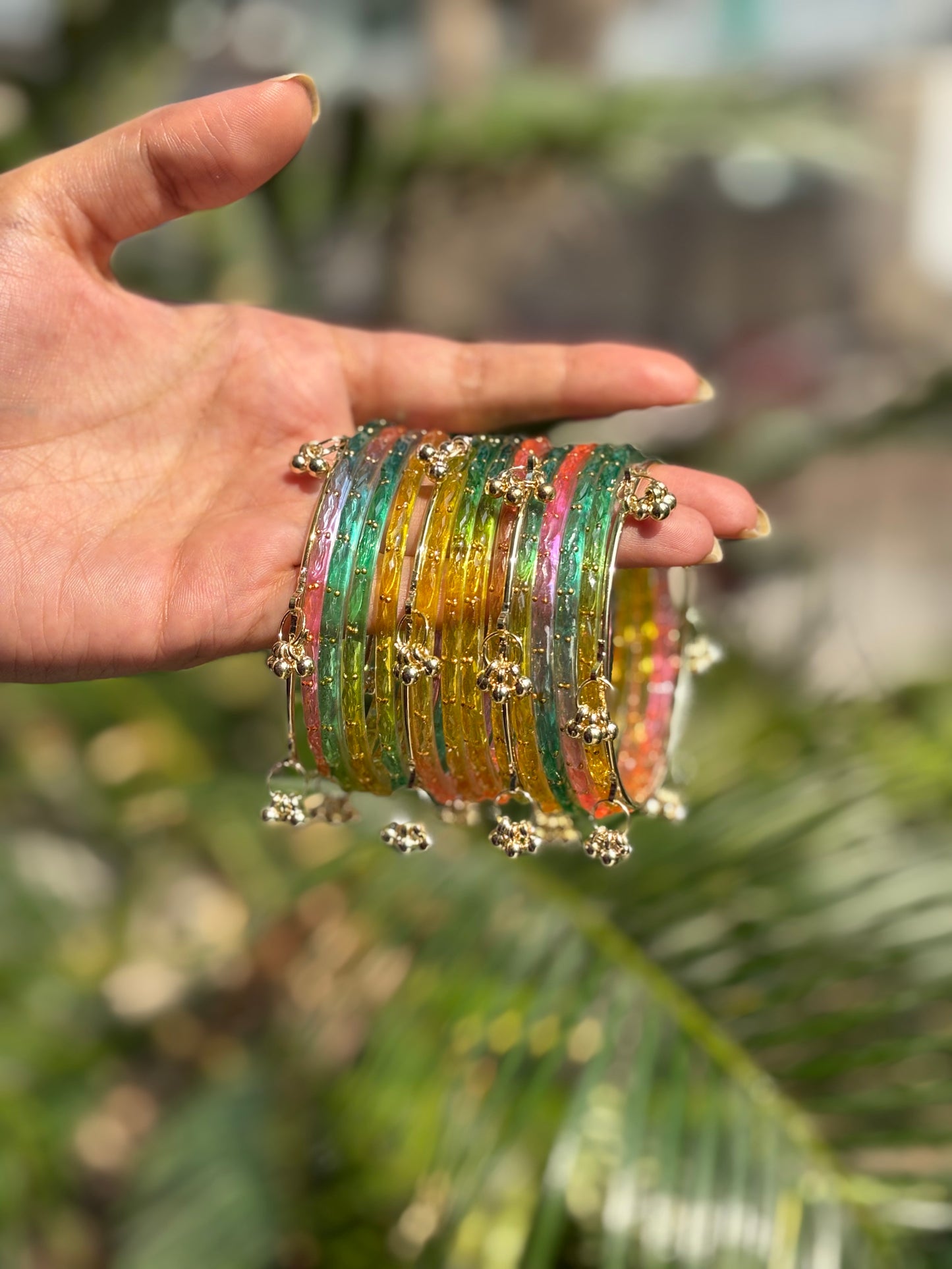 Light Multi 12 Bangles set with Kashmiri Ghungroo Bangles