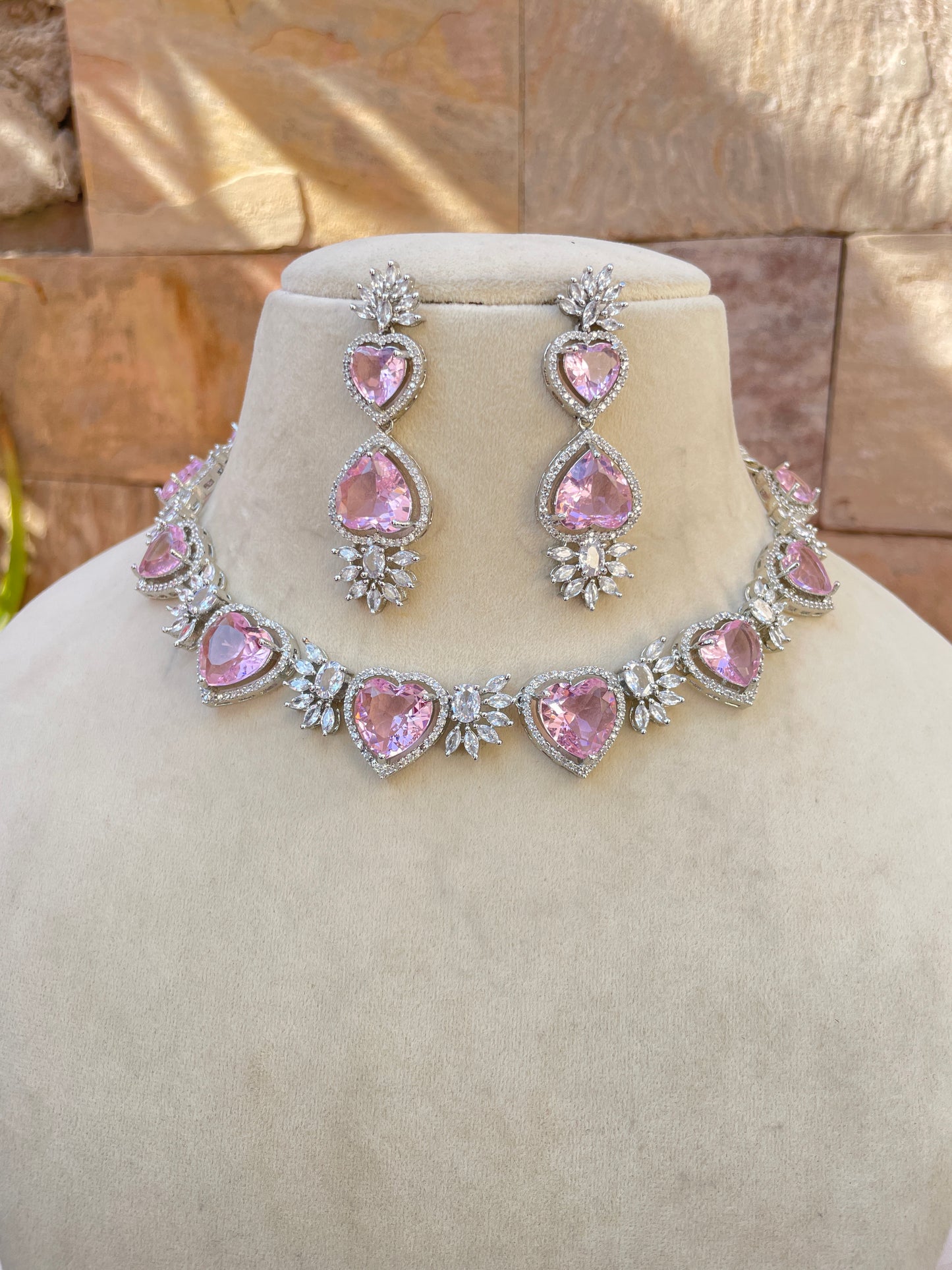 Pink Heart Zirconia Necklace