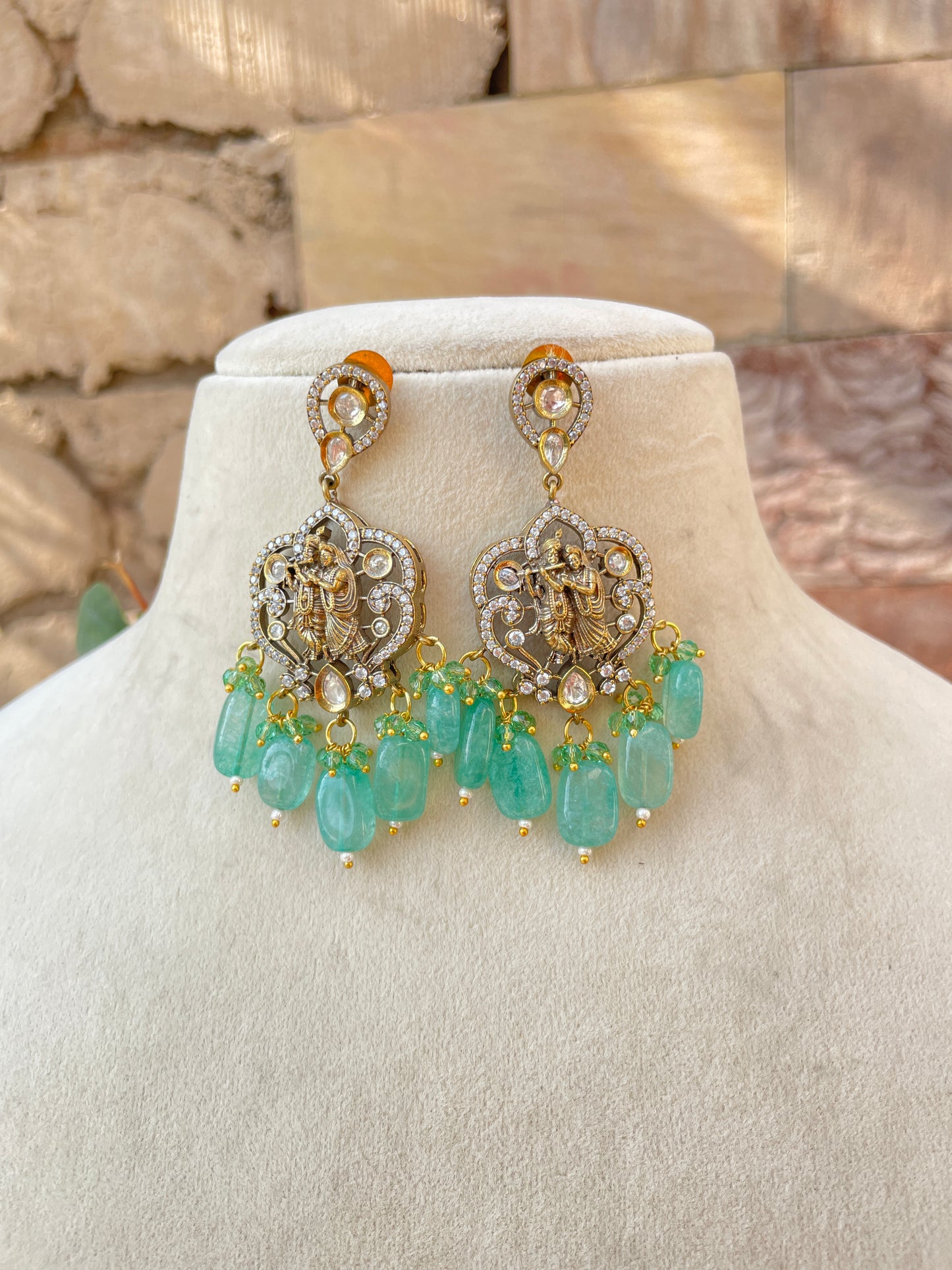 Turquoise Antique Radha Krishna Jewellery Set