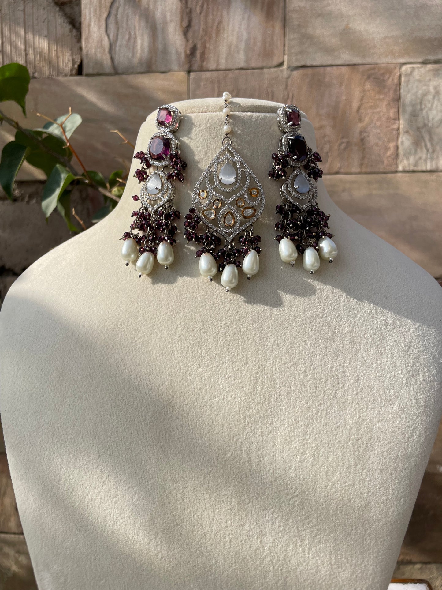 Wine Heli American Diamonds Fusion Necklace