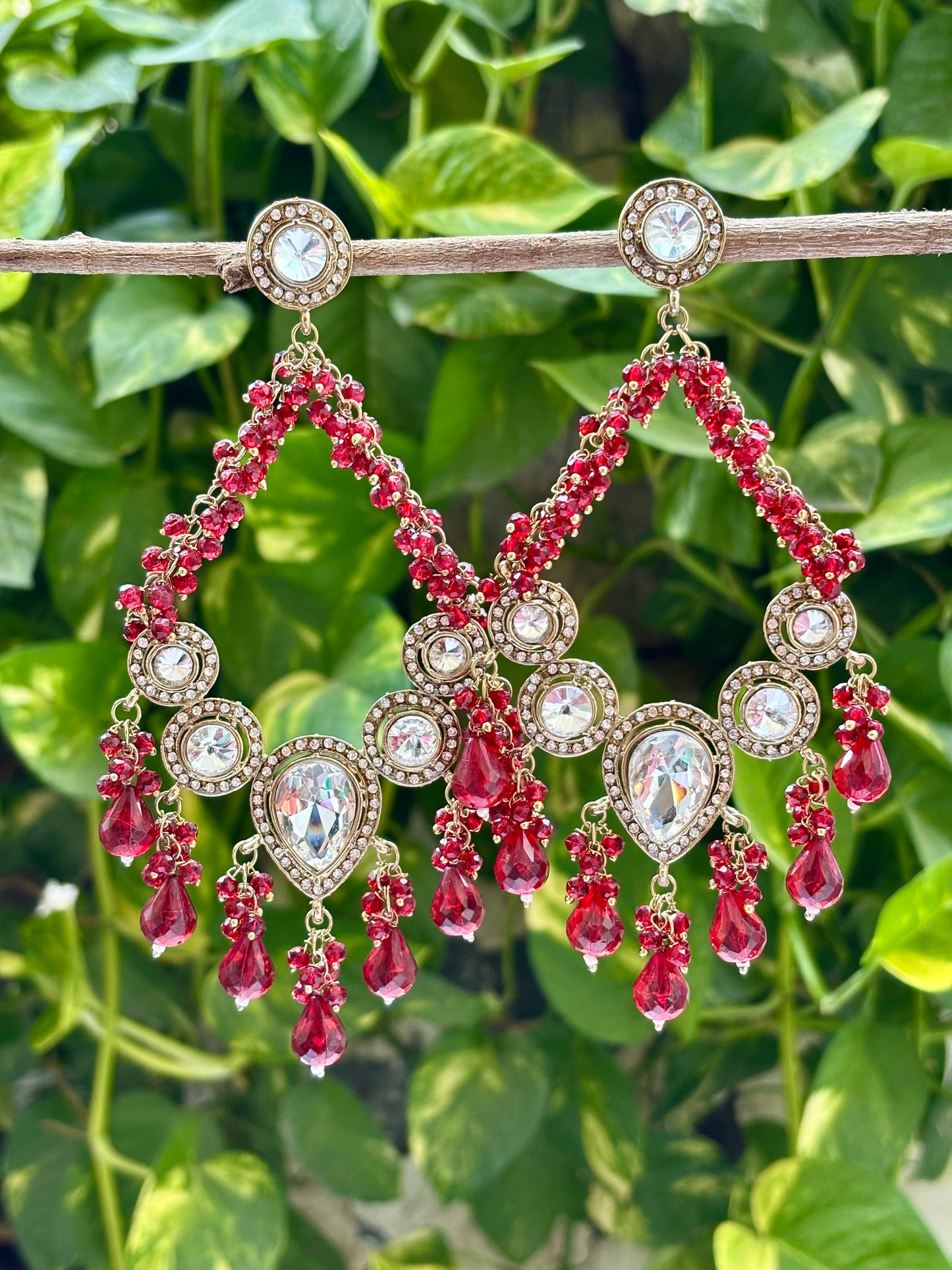 Kundan Red Aria Danglers