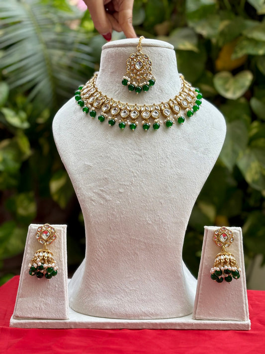 Green Charvi Kundan Jewellery Set