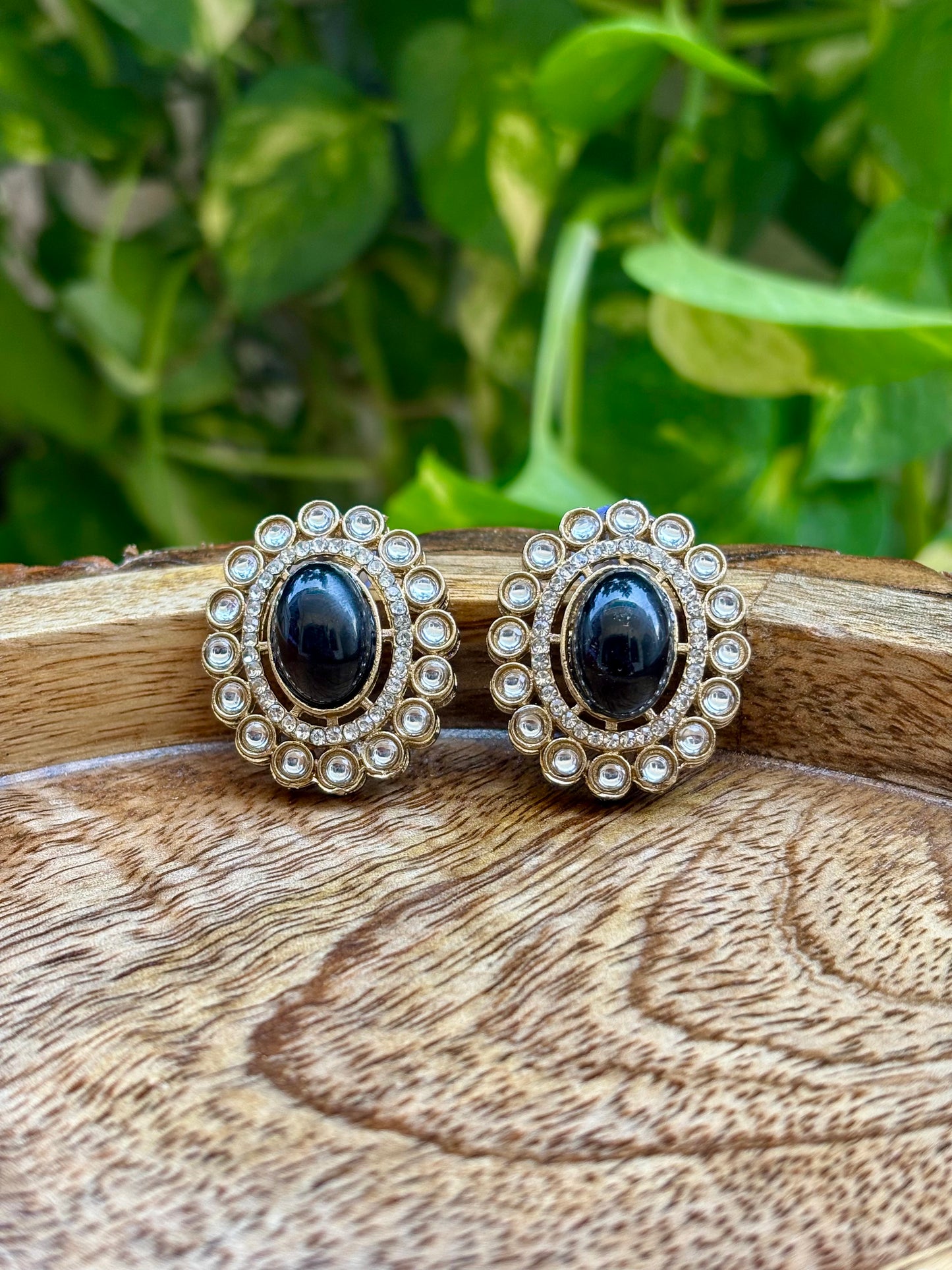 Antique Black Iris Studs