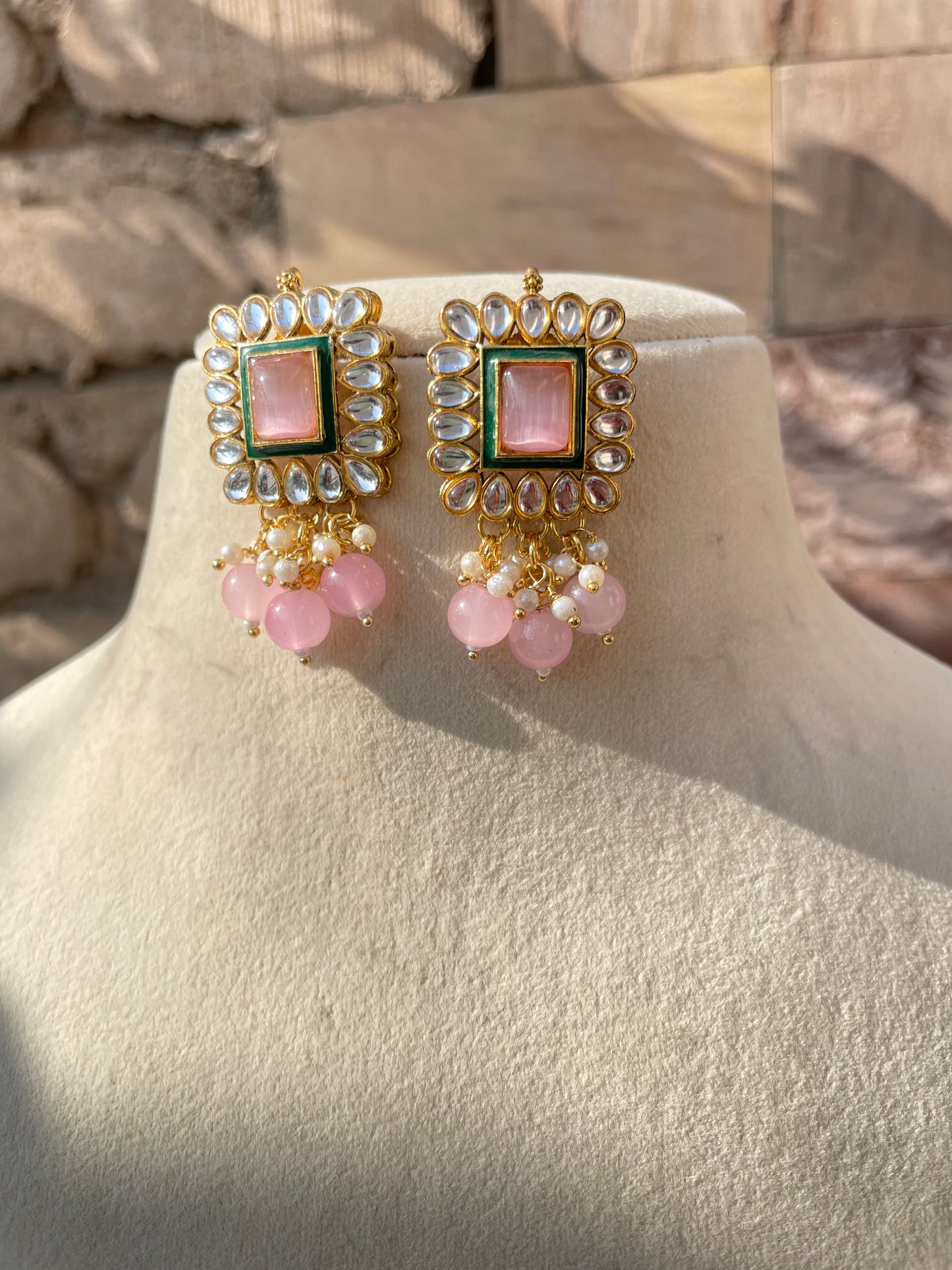 Pink Prashi Kundan Long Jewellery Set