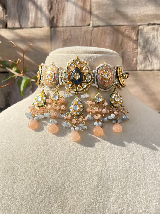 Blue Orange Muriel Kundan Necklace