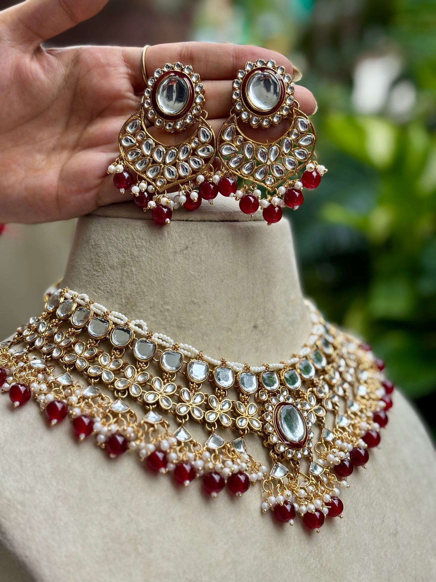 Maroon Anku Kundan Jewellery Set