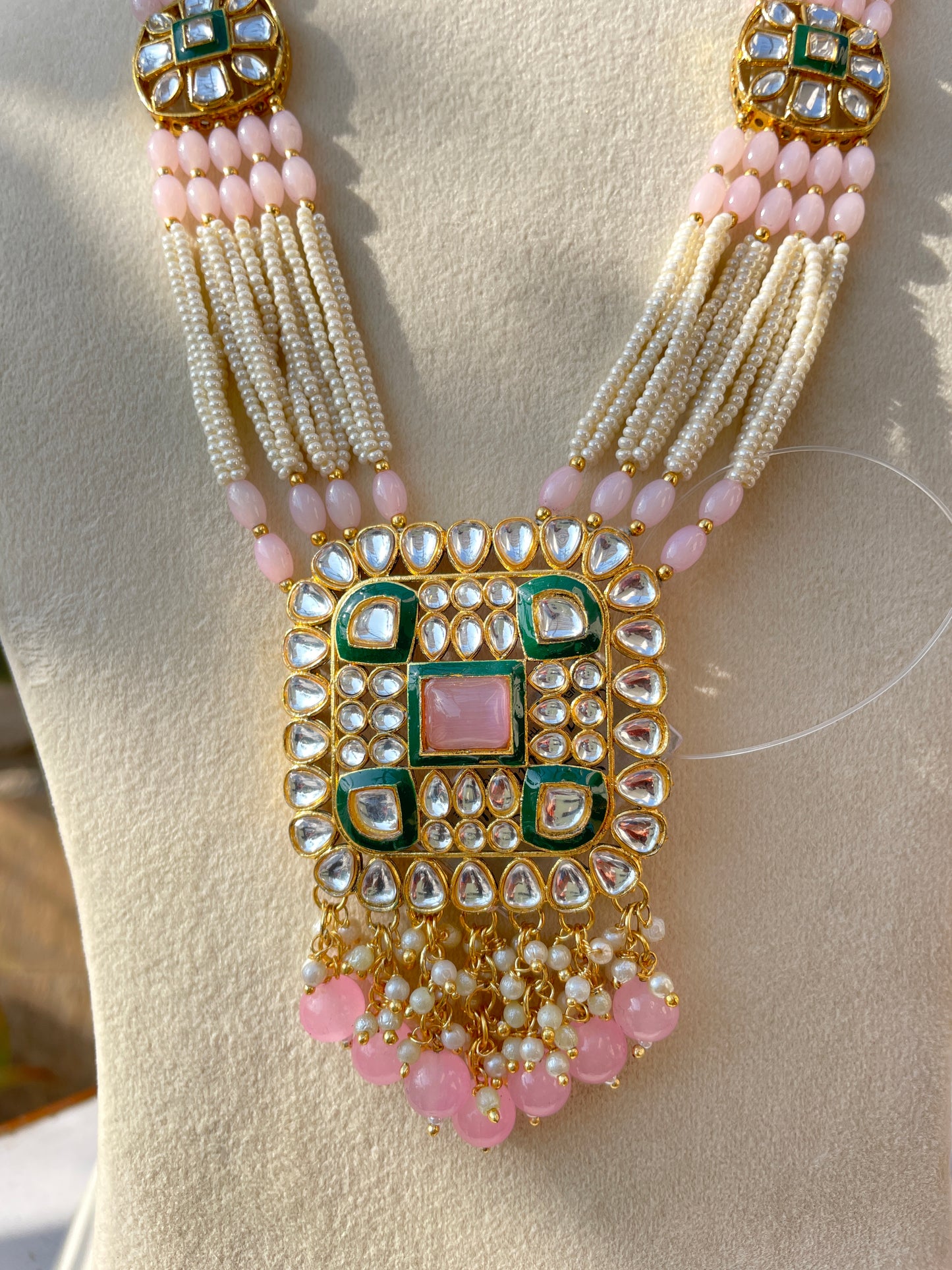Pink Prashi Kundan Long Jewellery Set