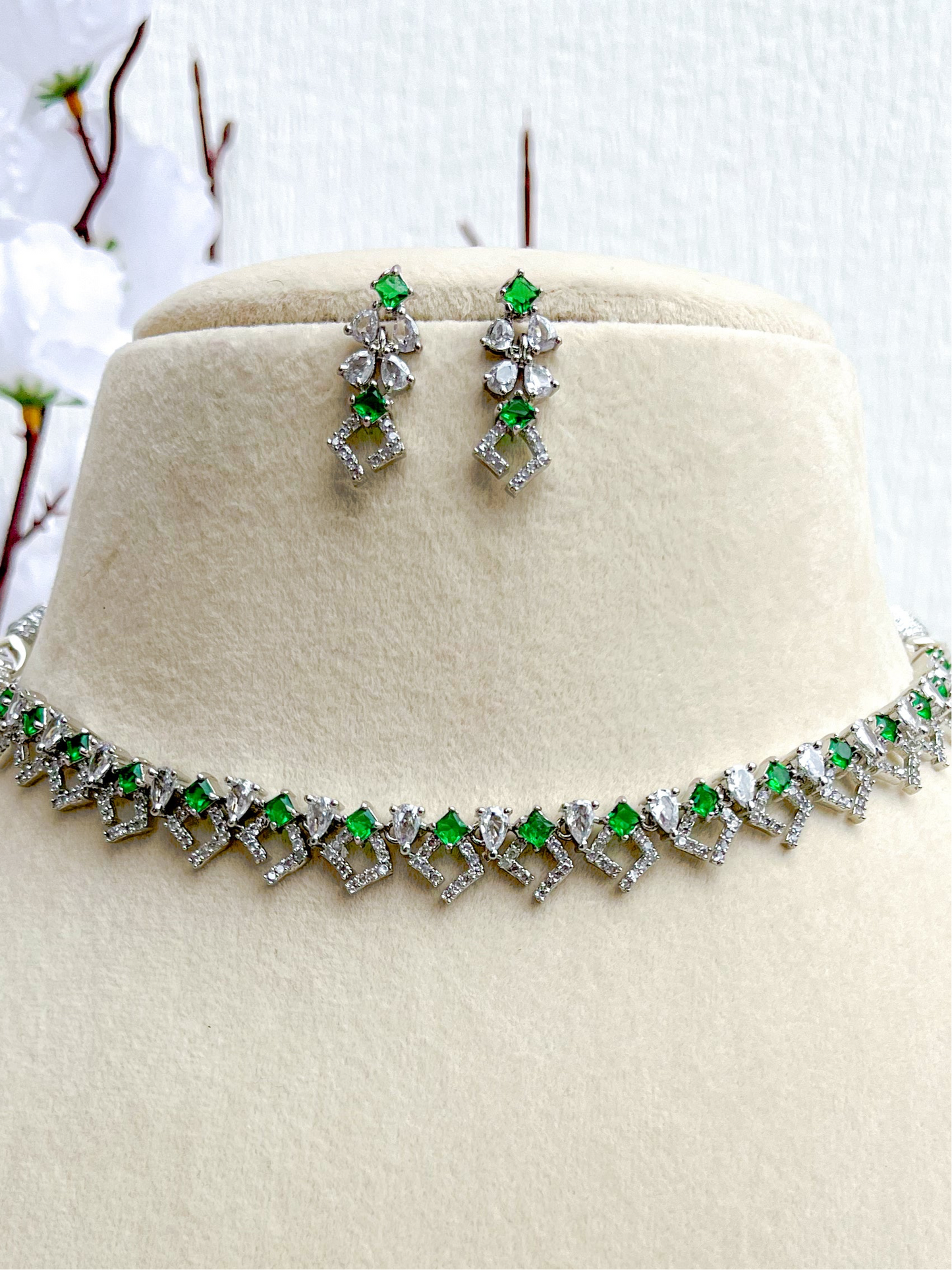 Emerald Single Line Zirconia Necklace