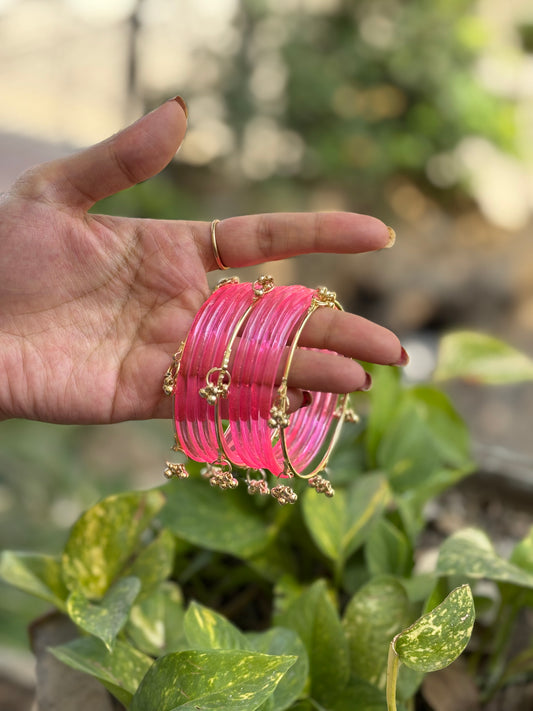 Pink Jelly Bangles set with Kashmiri Bangles