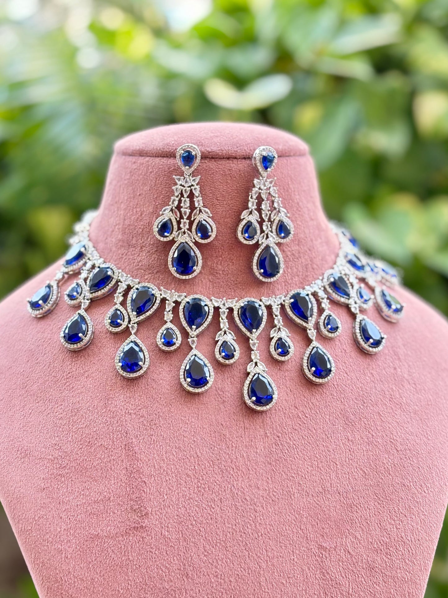 Blue Aarohi Zirconia Jewellery Set