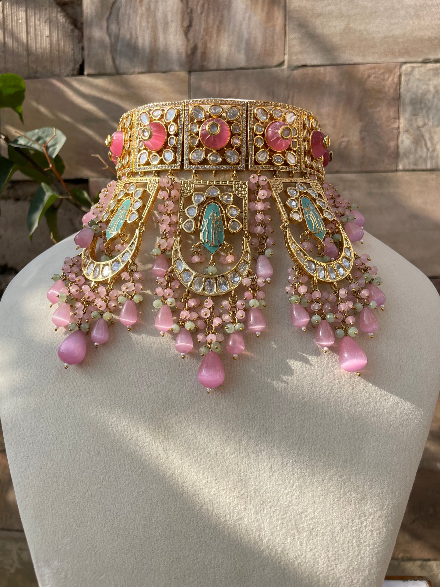Pink Reha Polki Semi Bridal Jewellery Set