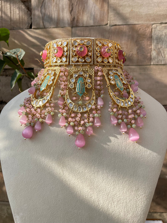 Pink Reha Polki Semi Bridal Jewellery Set