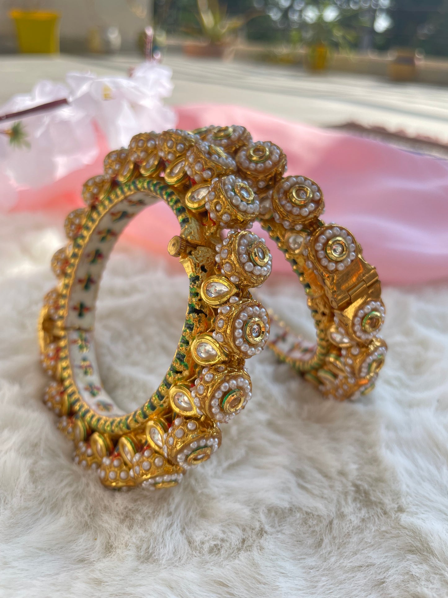 White Rajwada Pacheli Bangles (Size 2’6)