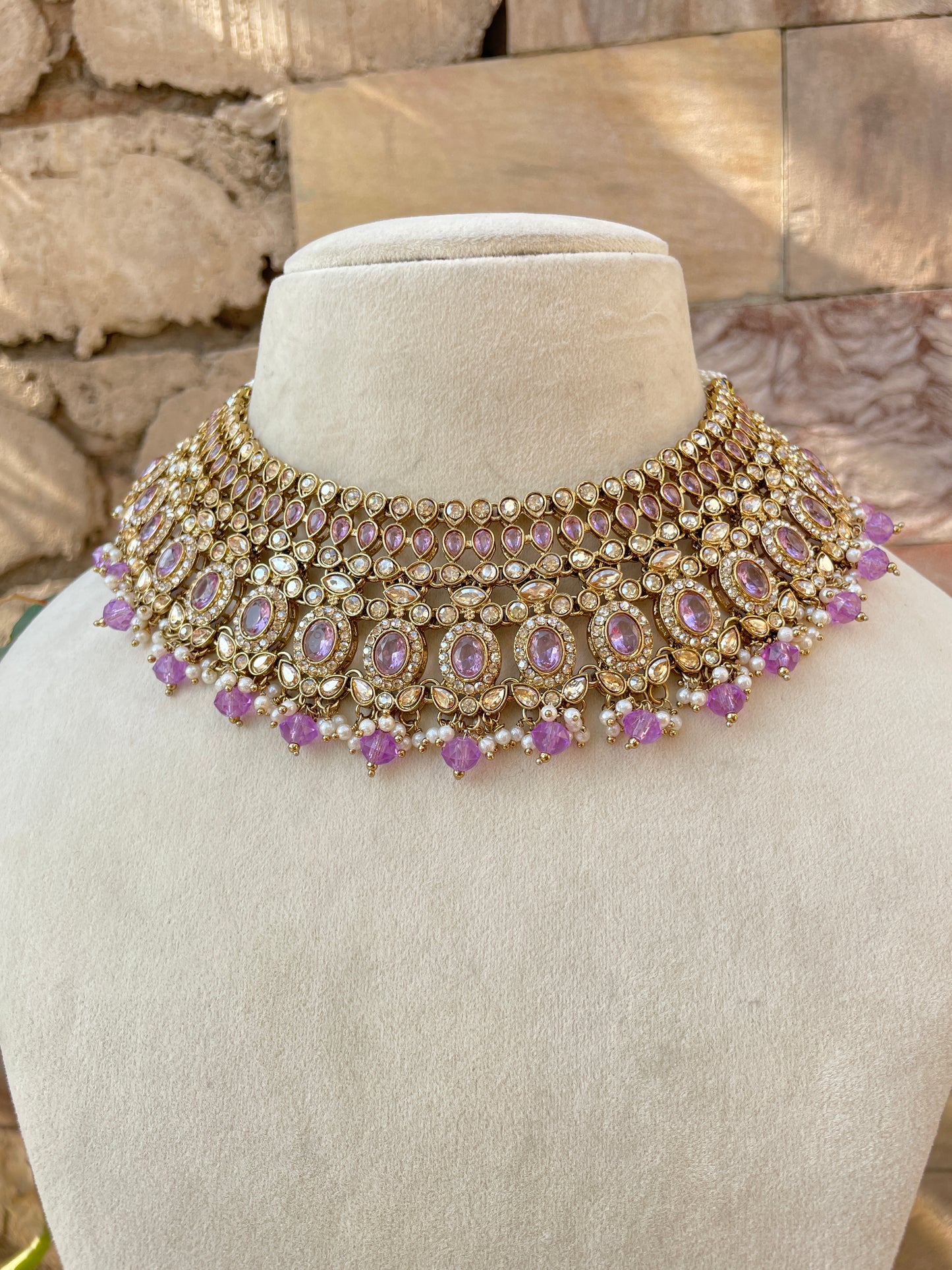 Purple Antique Anshika Kundan Jewellery Set