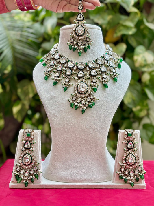 Green Reshi Kundan Bridal Jewellery Set