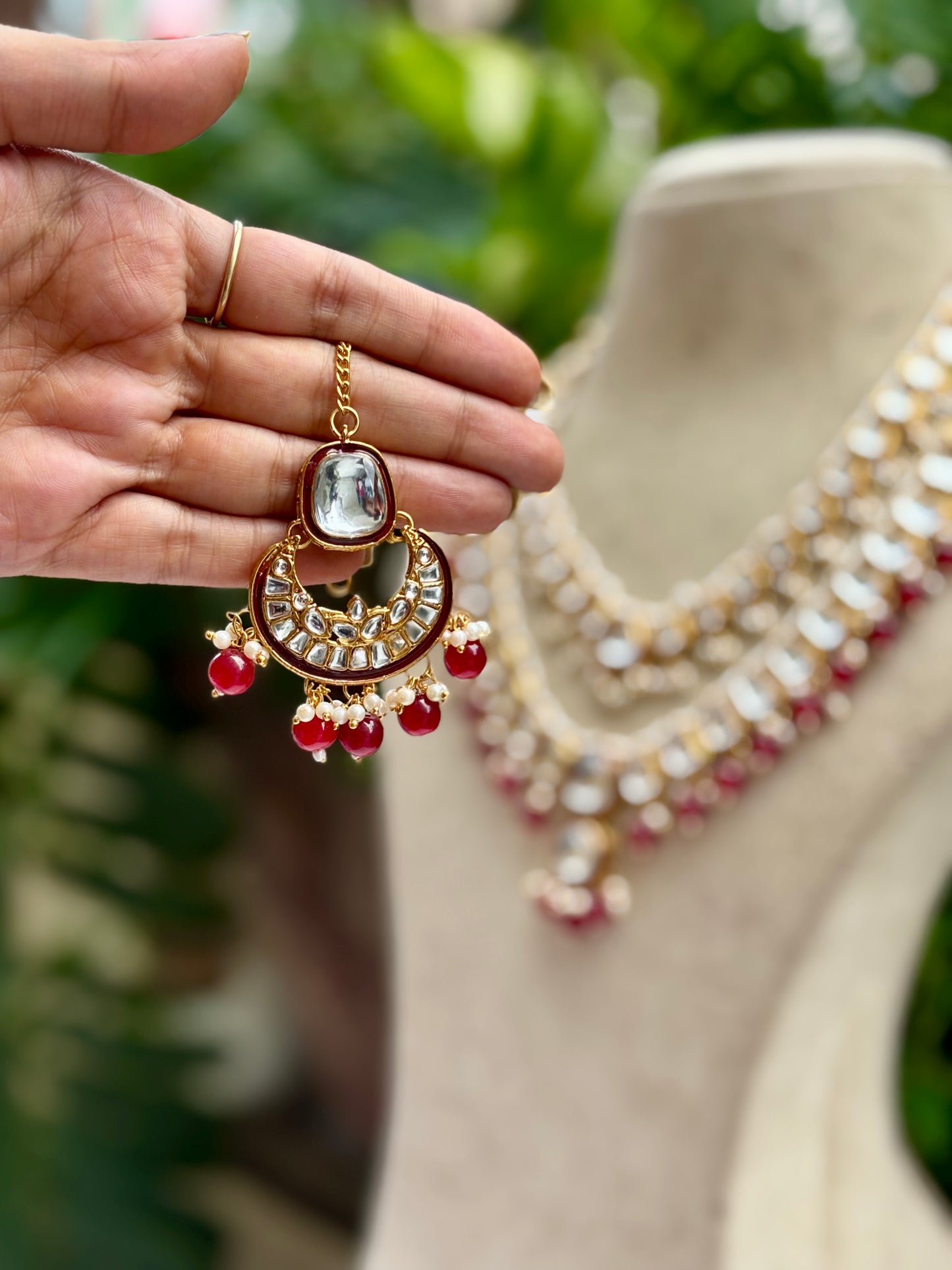 Maroon Nikki Kundan Jewellery Set