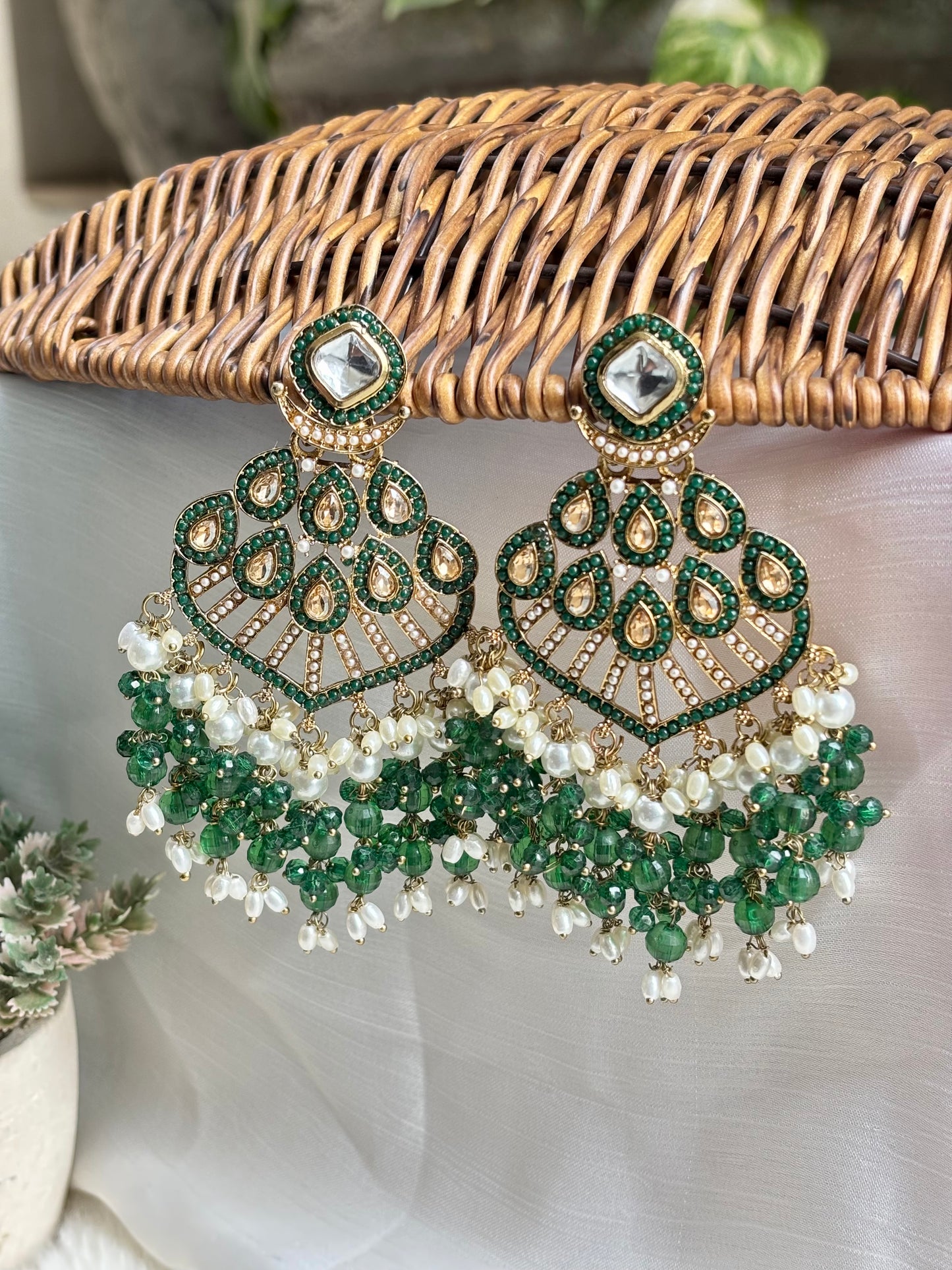 Green Palaq Kundan Danglers