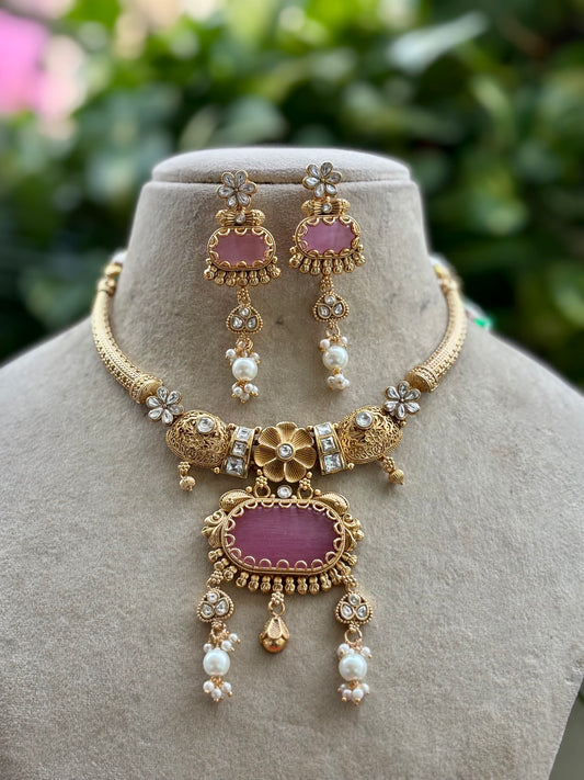 Pink Devika Heritage Jewellery Set