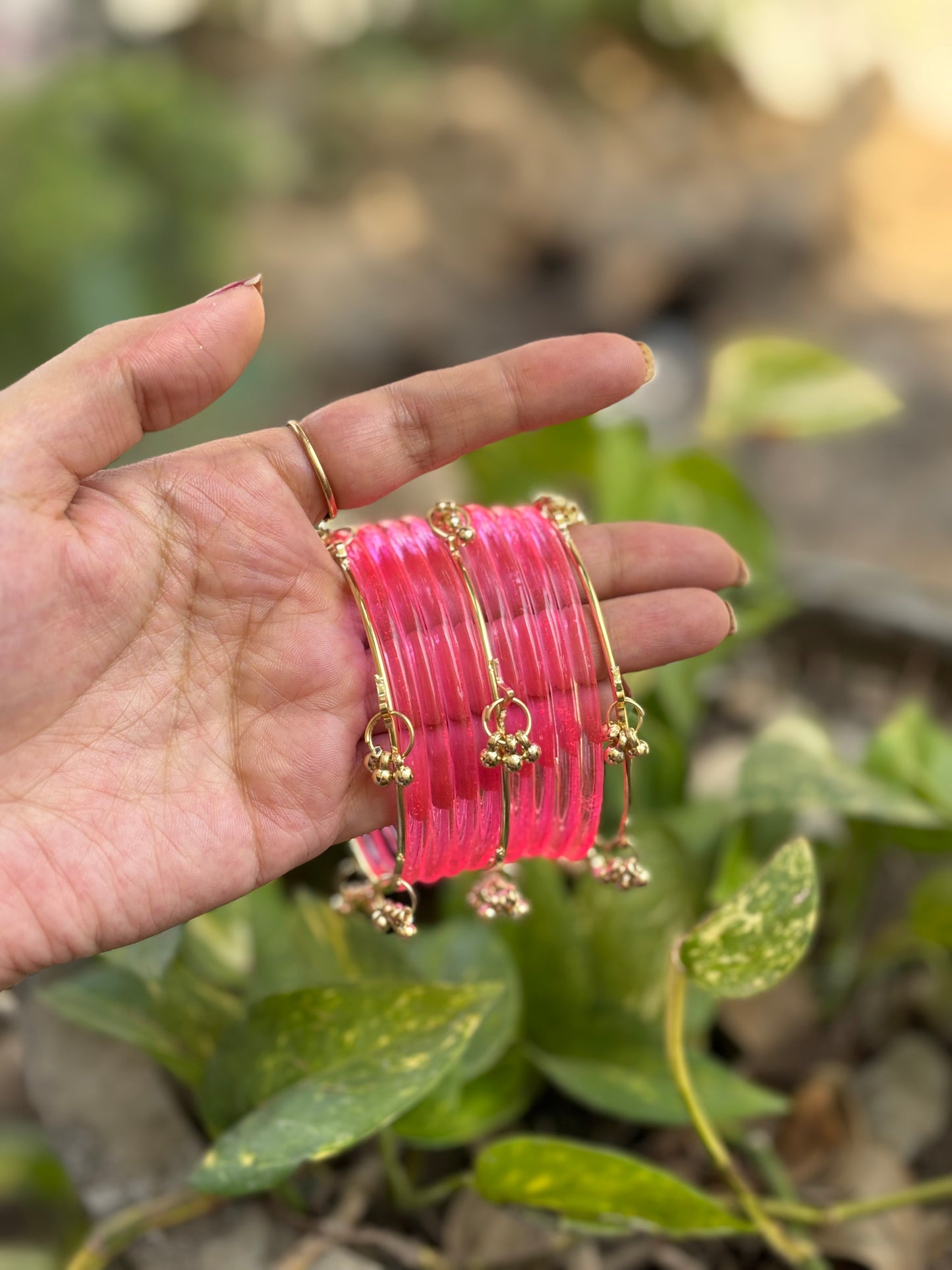 Pink Jelly Bangles set with Kashmiri Bangles