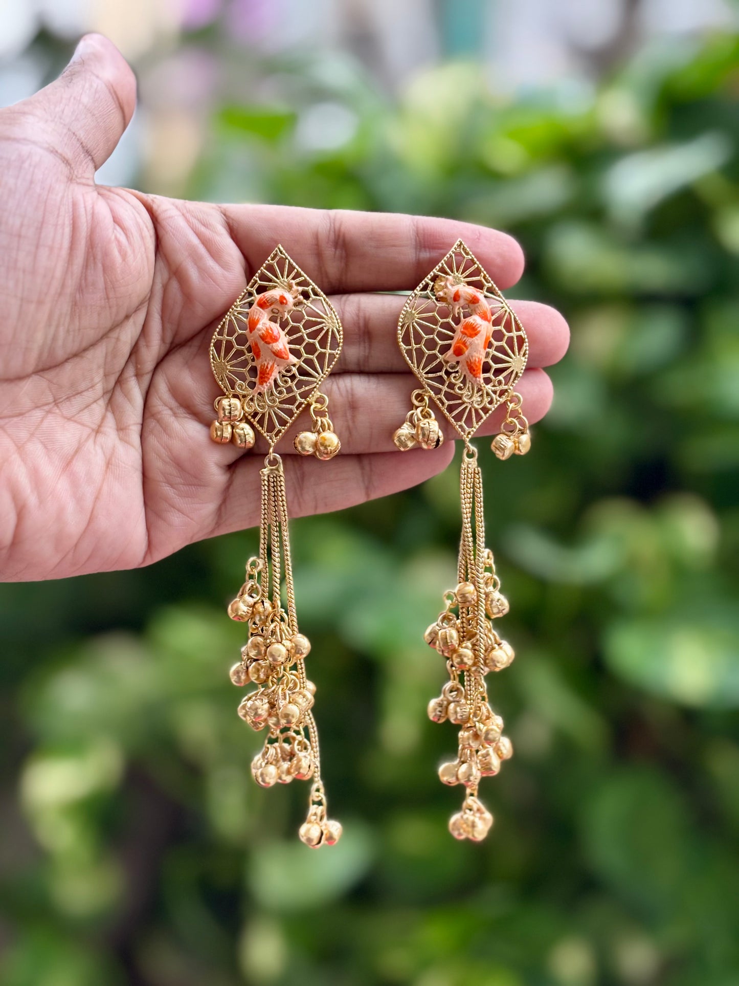 Orange Inaat Kashmiri Earrings