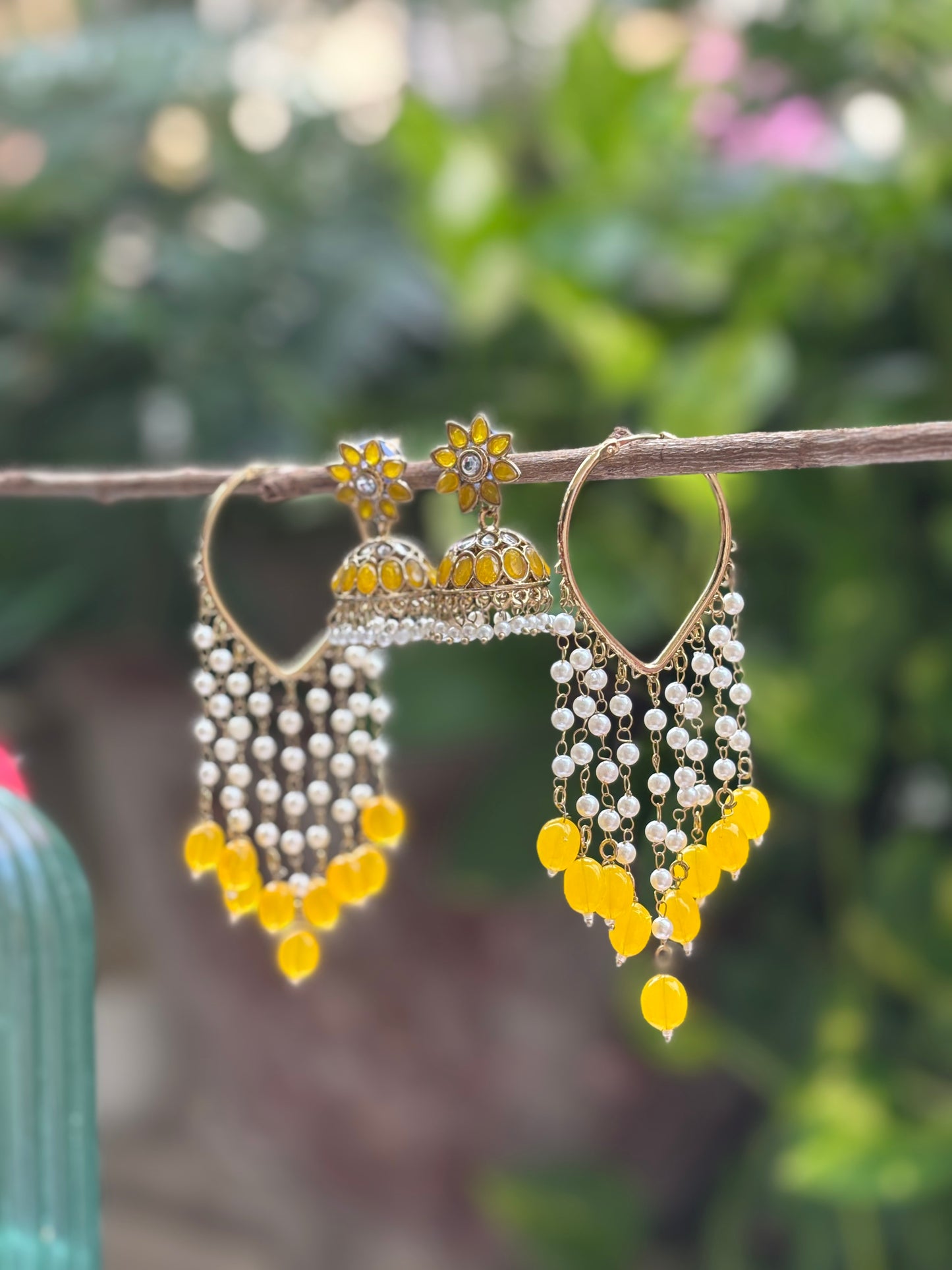 Yellow 3 in 1 Earrings Set