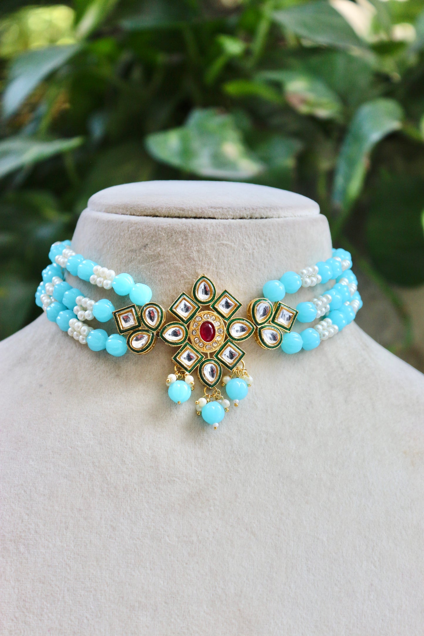 Sky Blue Gargi Kundan Jewellery Set