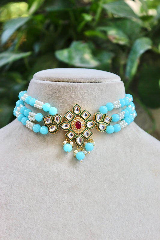 Sky Blue Gargi Kundan Jewellery Set