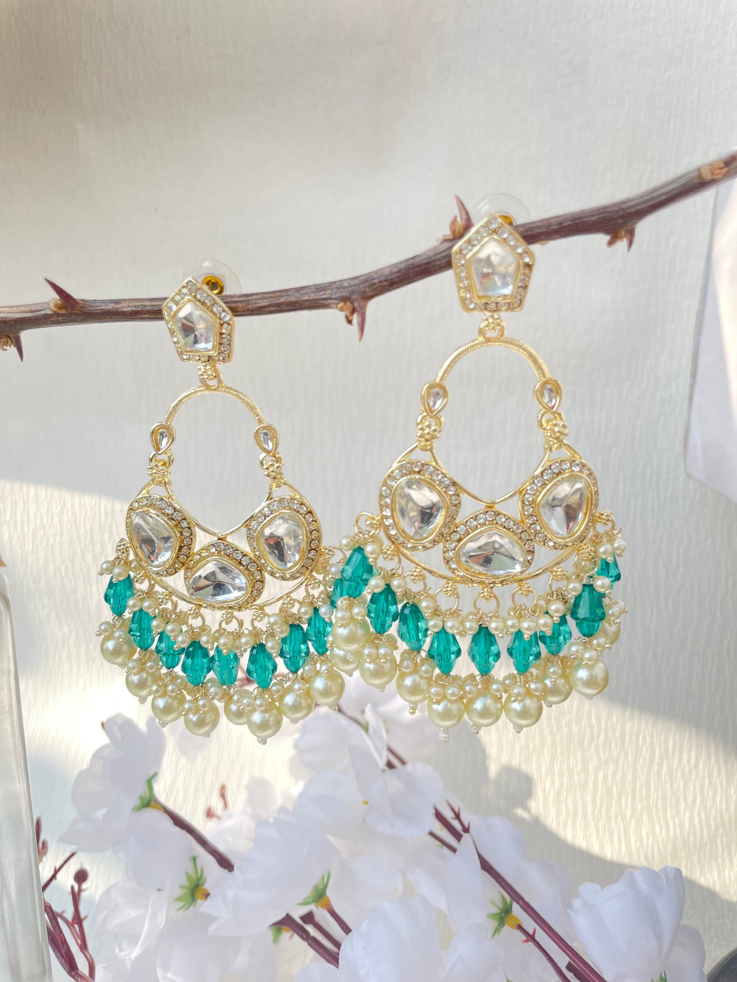 Turquoise Nilam Kundan Chandbalis
