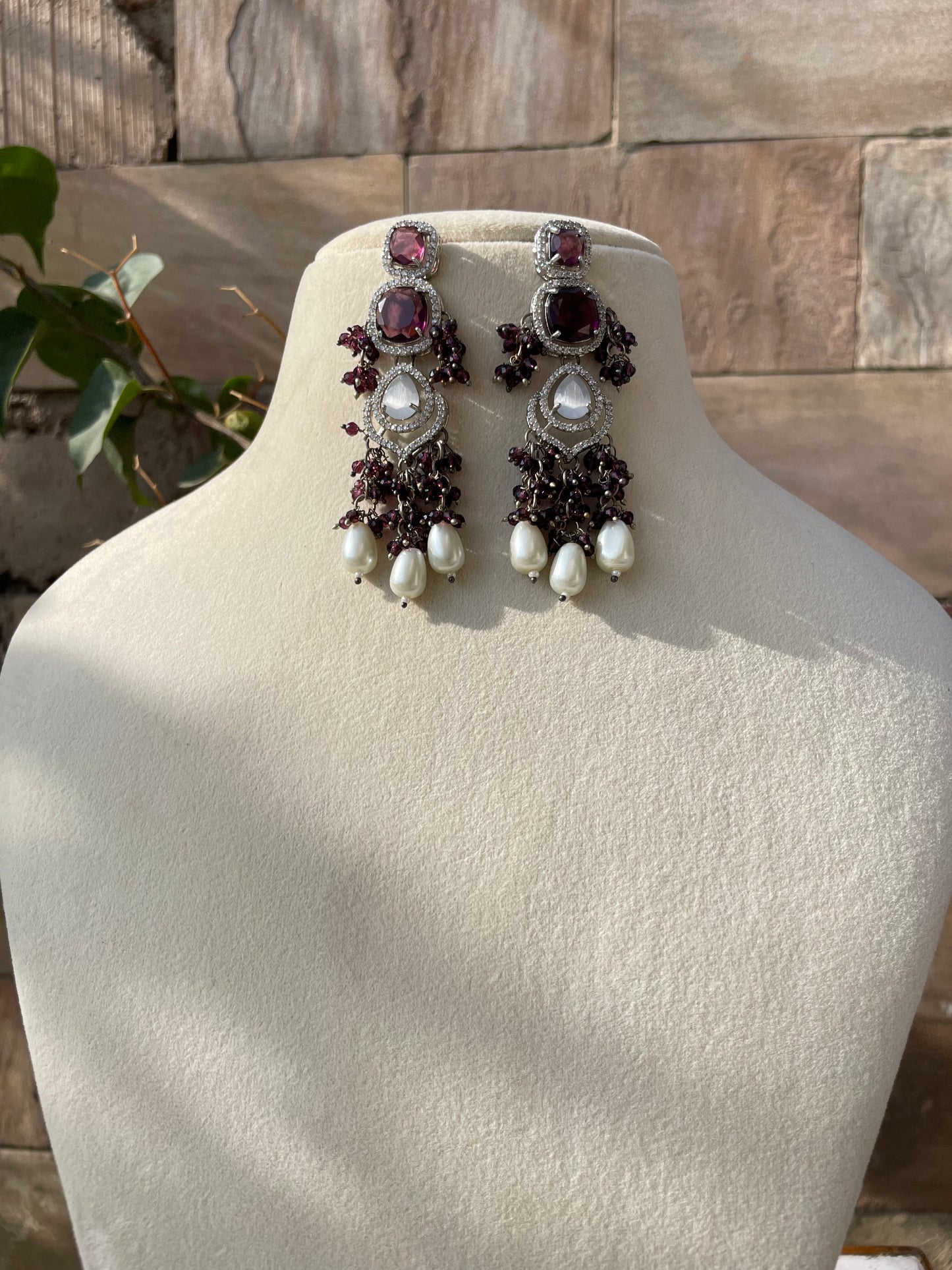 Wine Heli American Diamonds Fusion Necklace