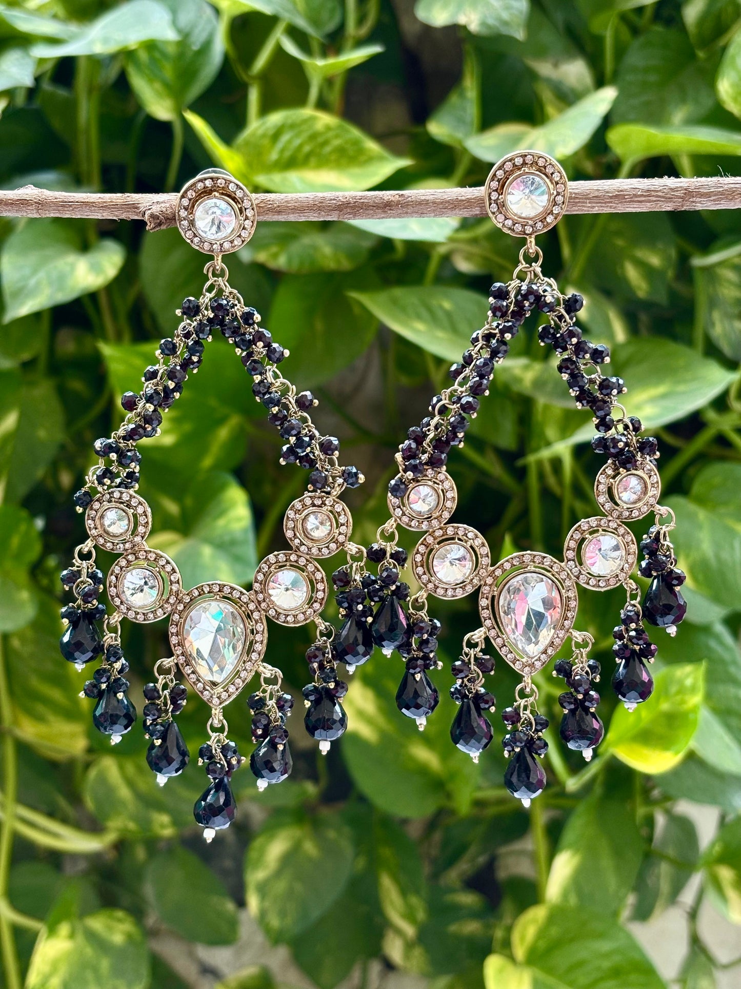 Kundan Black Aria Danglers