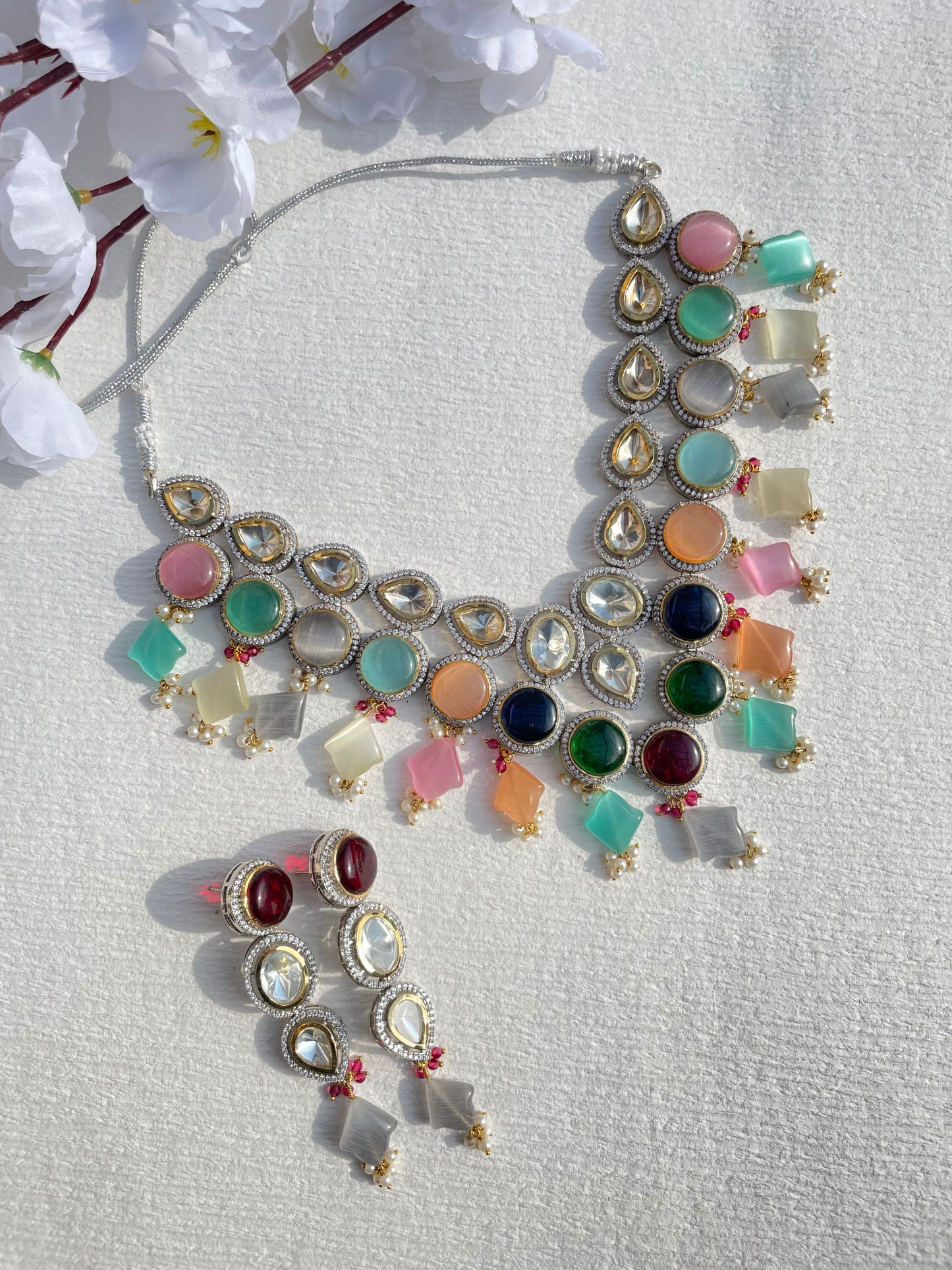 Multicolour Kavy Polki Jewellery Set (Refurbished)