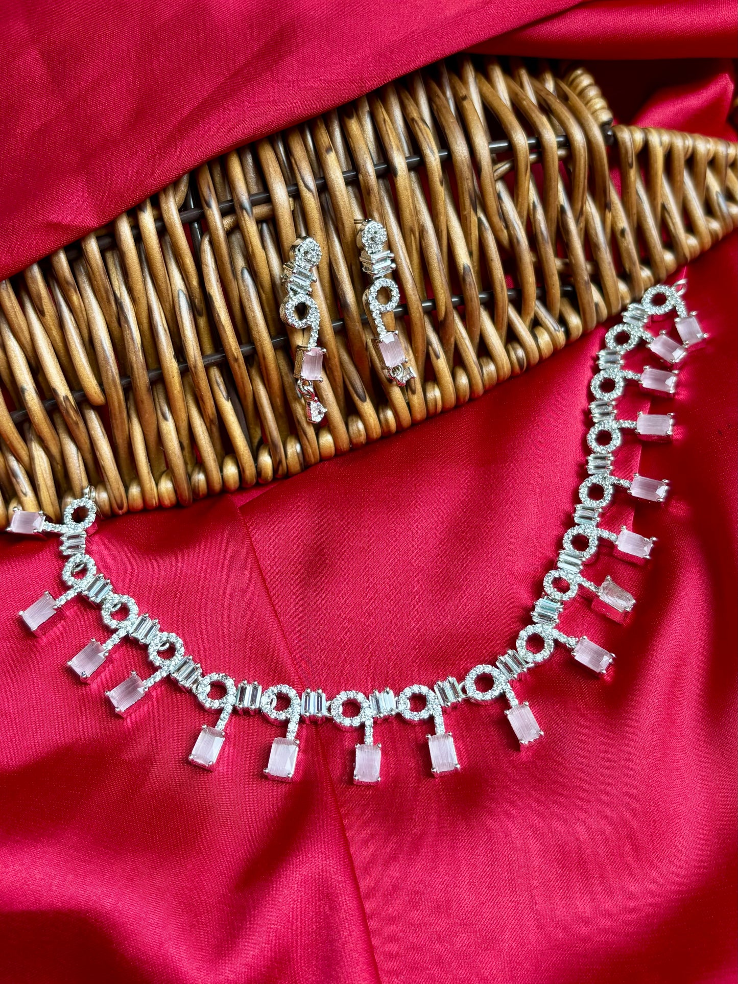 Pink Diya Zirconia Necklace