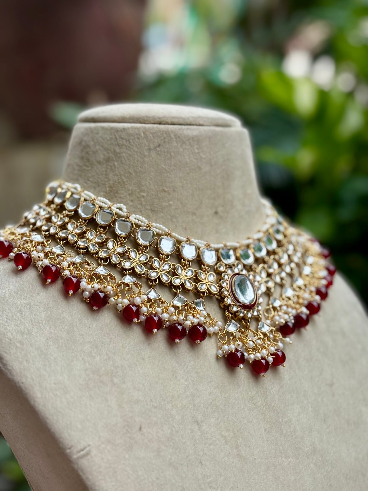 Maroon Anku Kundan Jewellery Set