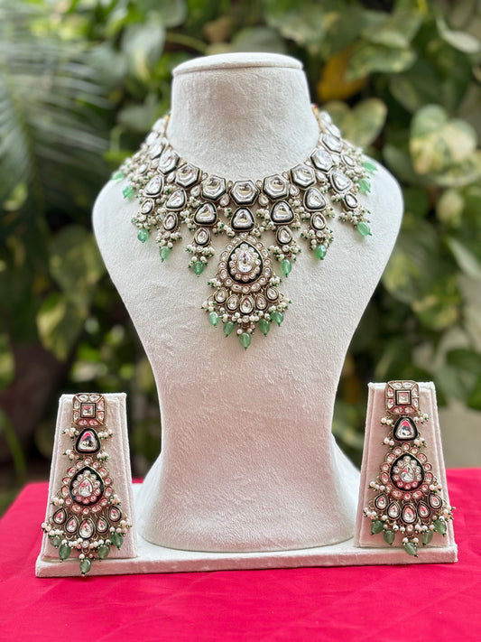 Mint Reshi Kundan Bridal Jewellery Set