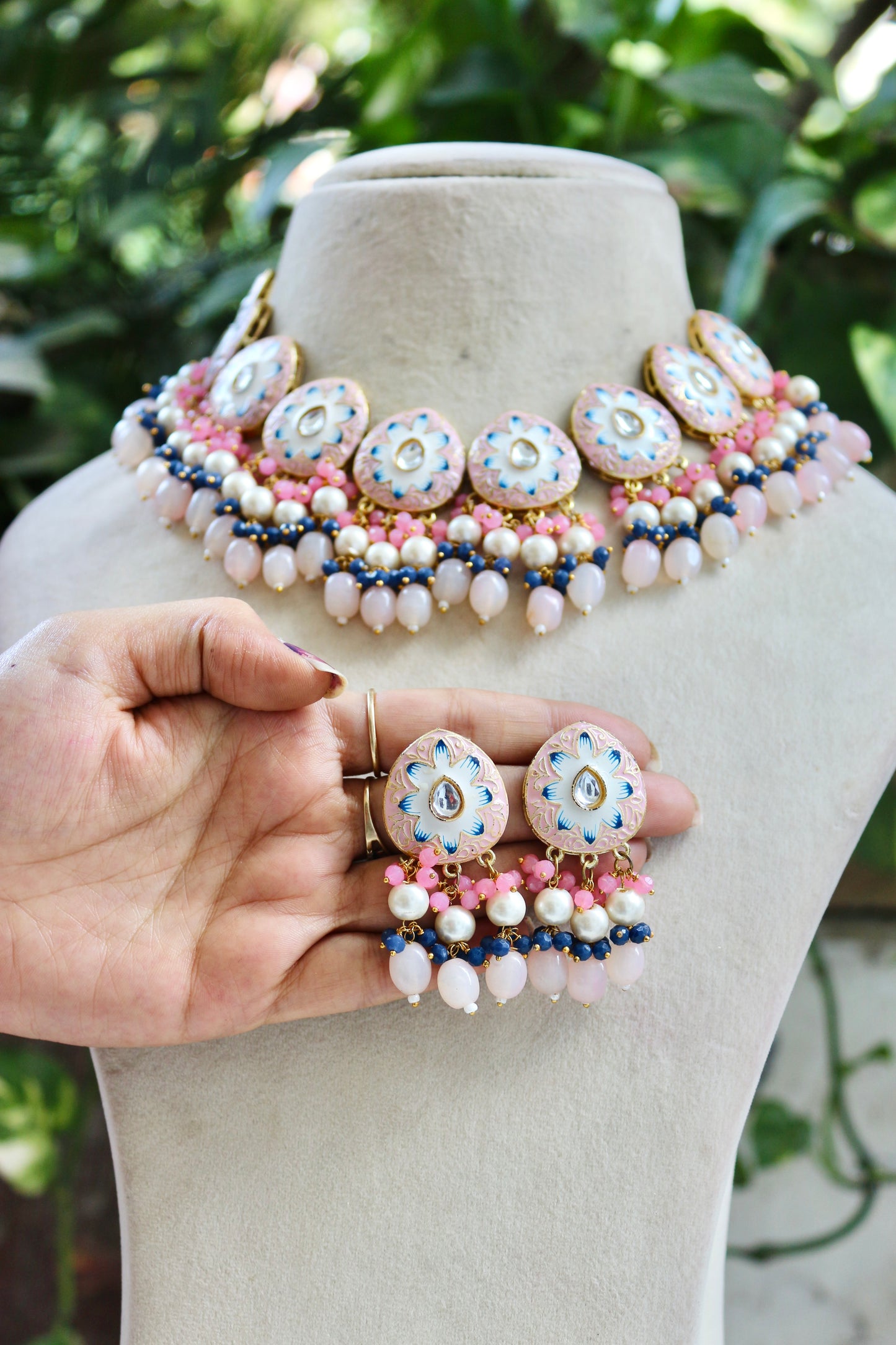 Pink Aarna Kundan Jewellery Set