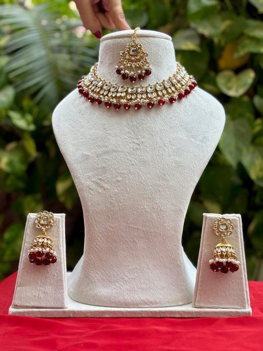 Maroon Charvi Kundan Jewellery Set