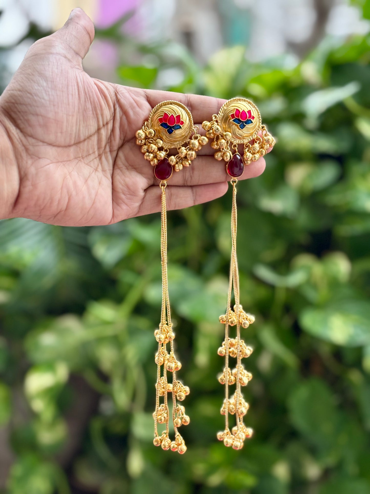 Multi Maroon Sahar 9inch Kashmiri Earrings