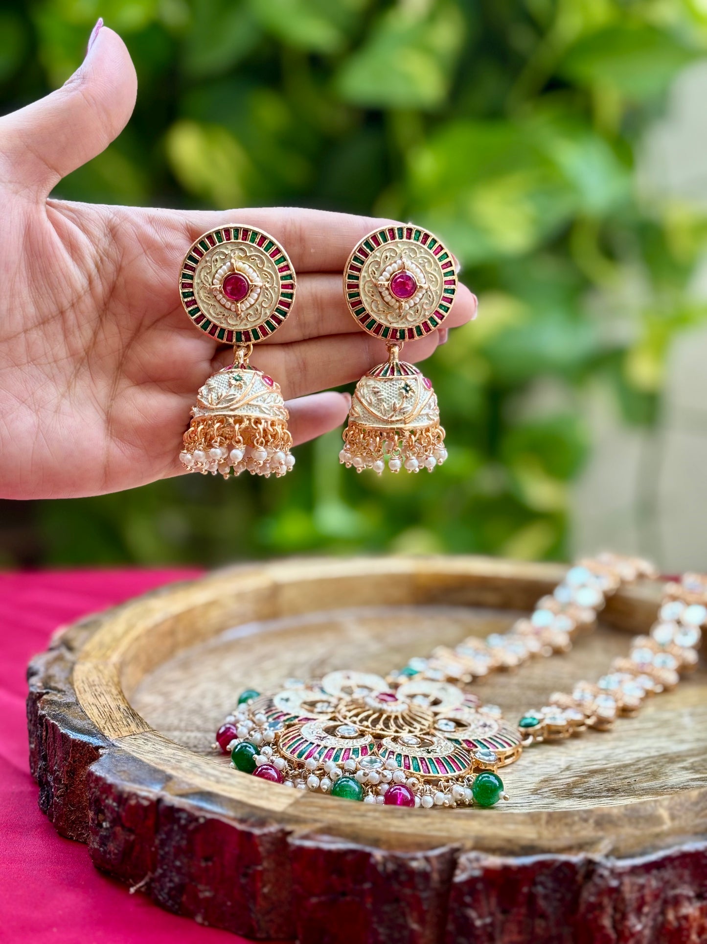 Multi Rabbi Kundan Jewellery Set