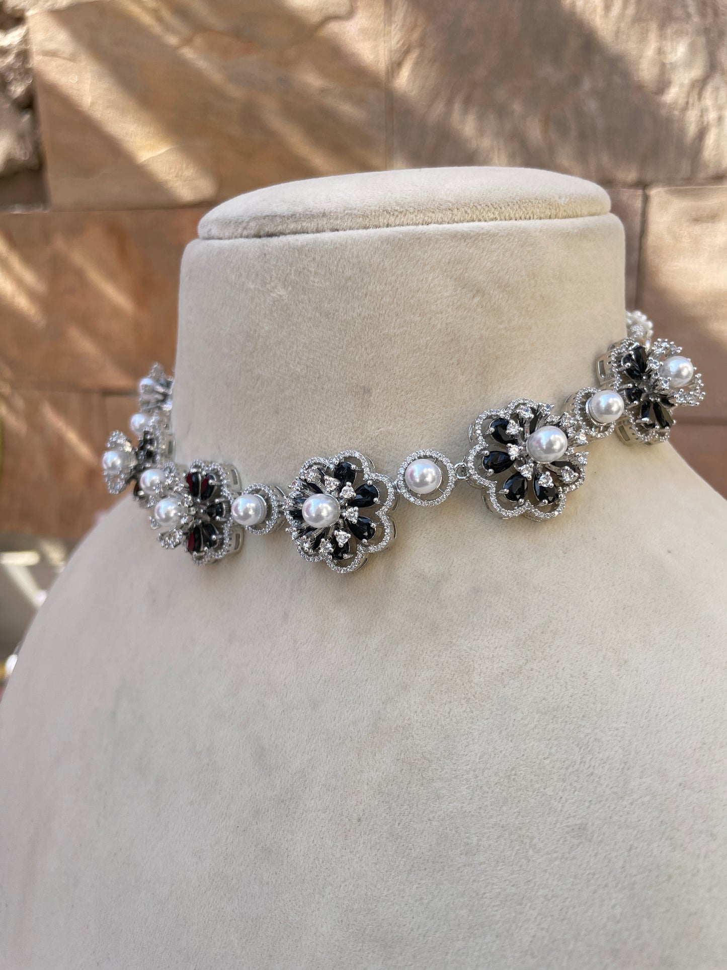 Black Flower Zirconia Necklace