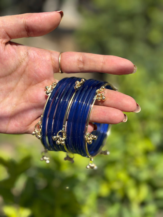 Blue Jelly Bangles set with Kashmiri Bangles