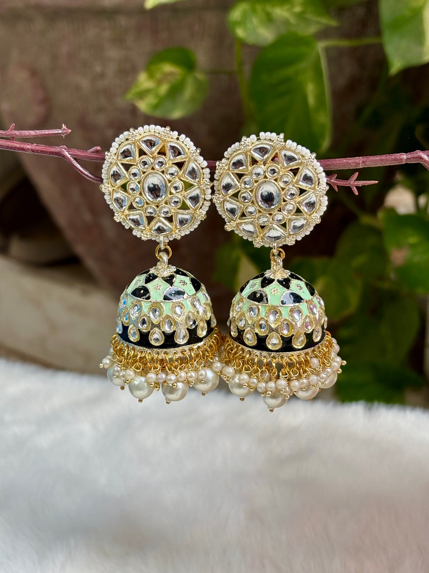 Mint black Maharani Kundan Jhumka